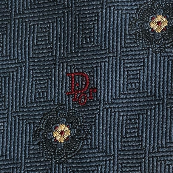 Christian Dior Monsieur Tie - Slate Blue with Repeating Decorative Motif - Picture 7 of 8